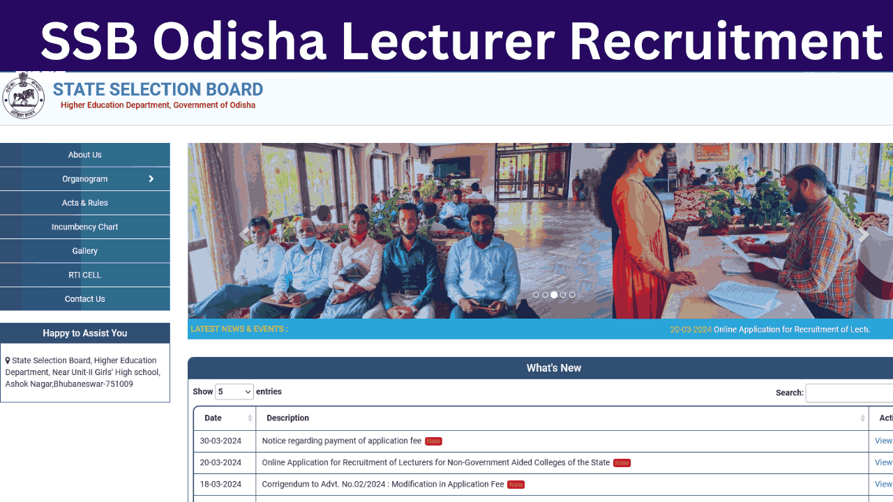 SSB Odisha Lecturer Recruitment 2024