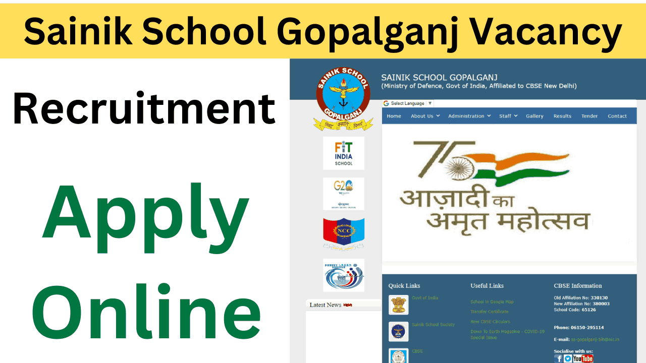 Sainik School Gopalganj Vacancy 2024