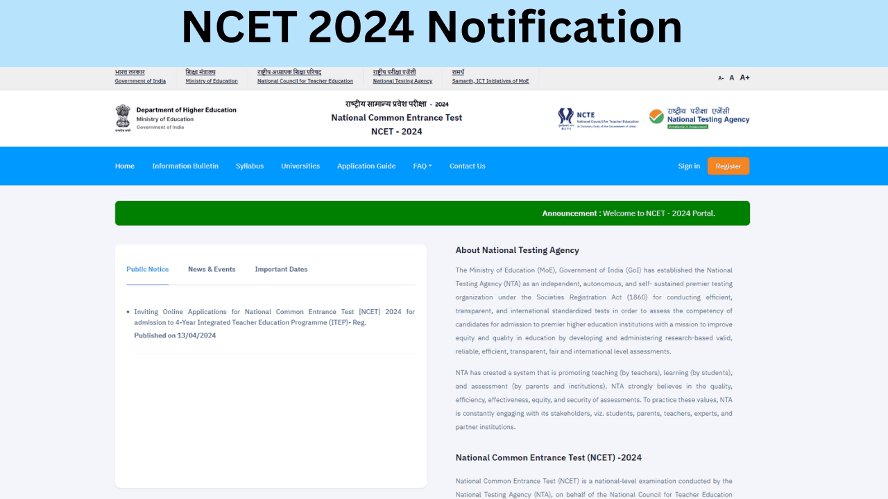 NCET 2024 Notification, Exam Date, Eligibility Criteria, Apply Online