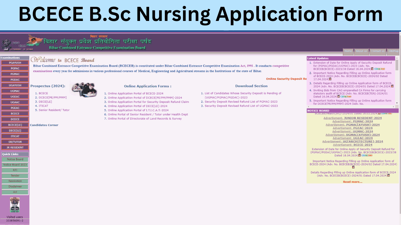 BCECE B.Sc Nursing Application Form 2024